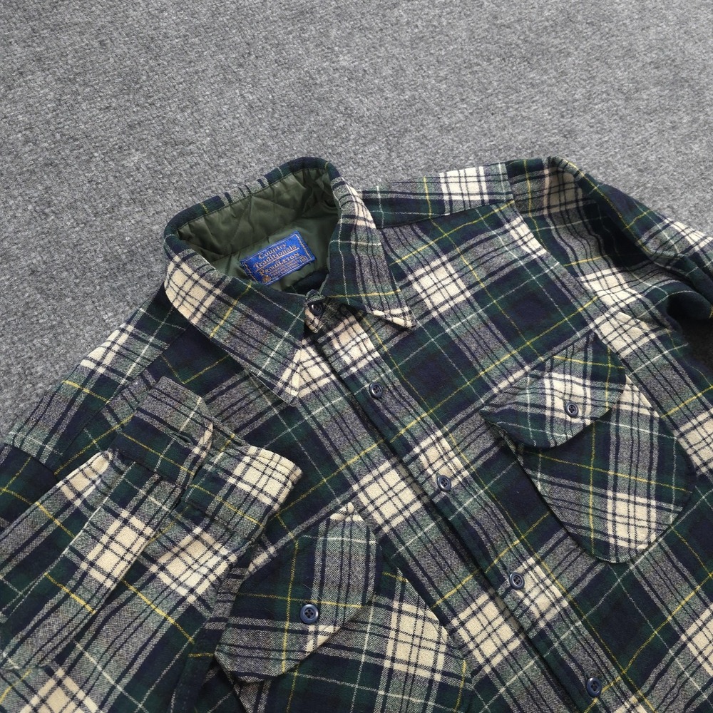 Vintage Pendleton Shirt Mens M Green Plaid Wool Quilted Campbell Tartan Country